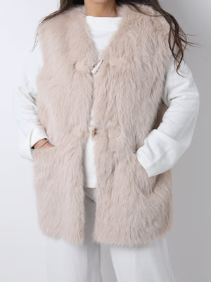 Furry Beige Faux Fur Gilet