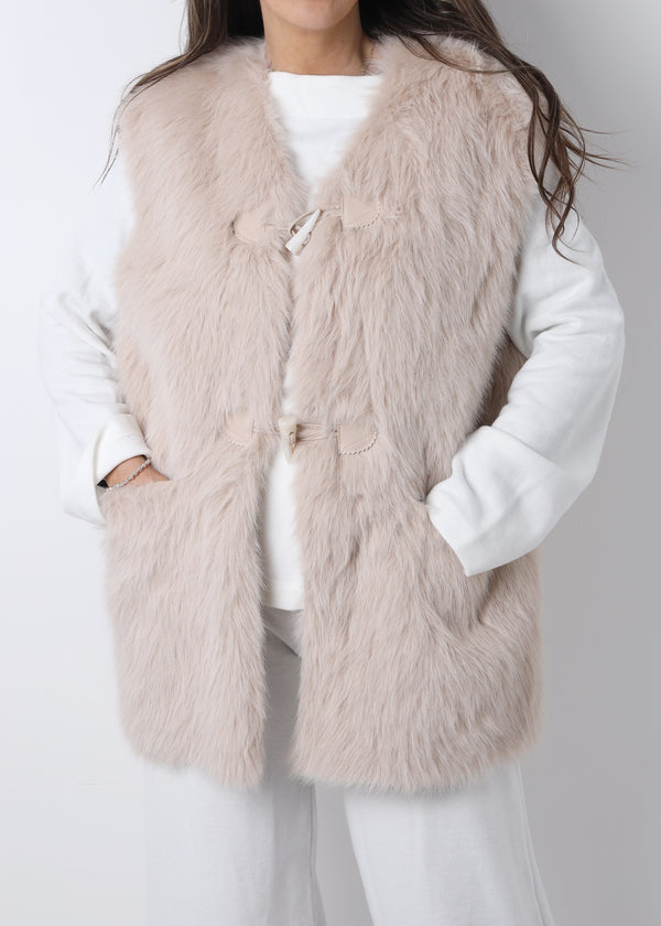 Furry Beige Faux Fur Gilet