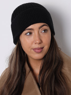Black Ribbed Beanie Hat