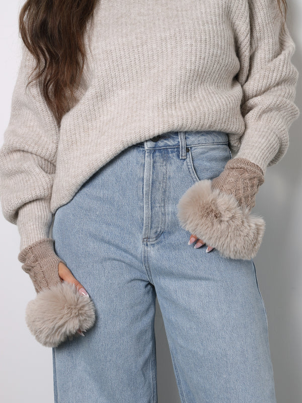 Taupe Faux Fur Fingerless Gloves