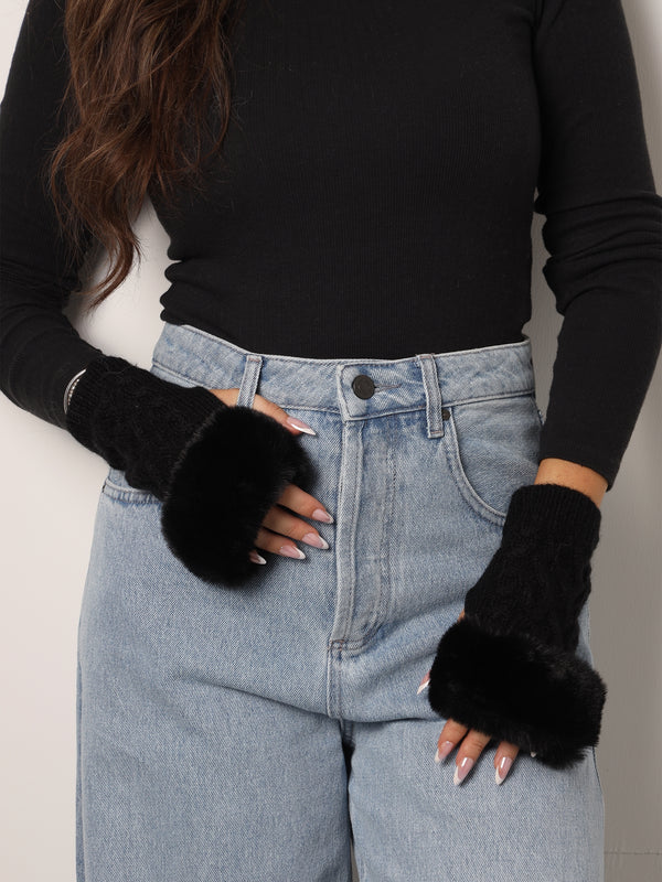 Black Faux Fur Fingerless Gloves