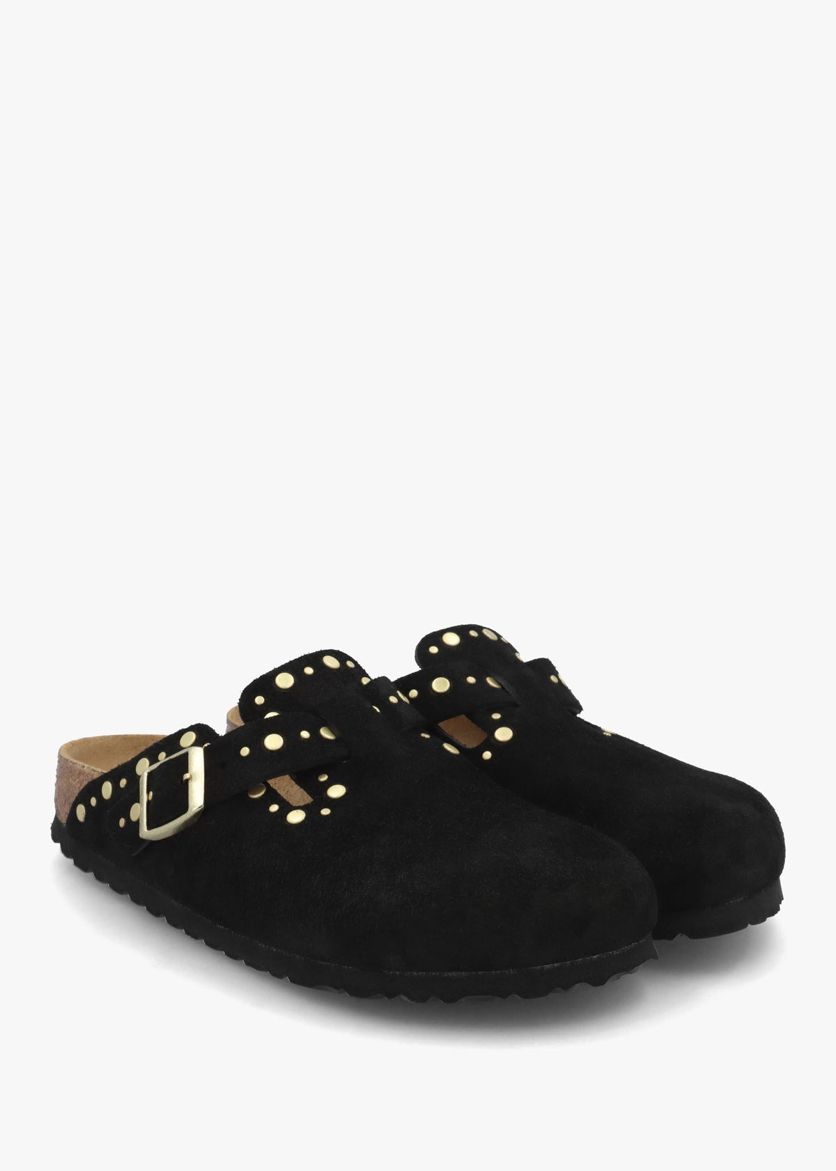 Boston Rivet Border Black Suede Leather Clogs