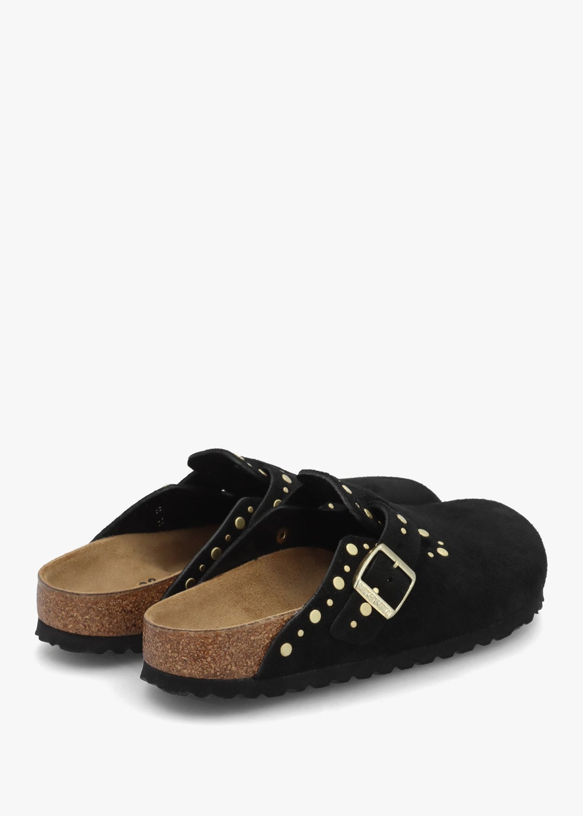 Boston Rivet Border Black Suede Leather Clogs