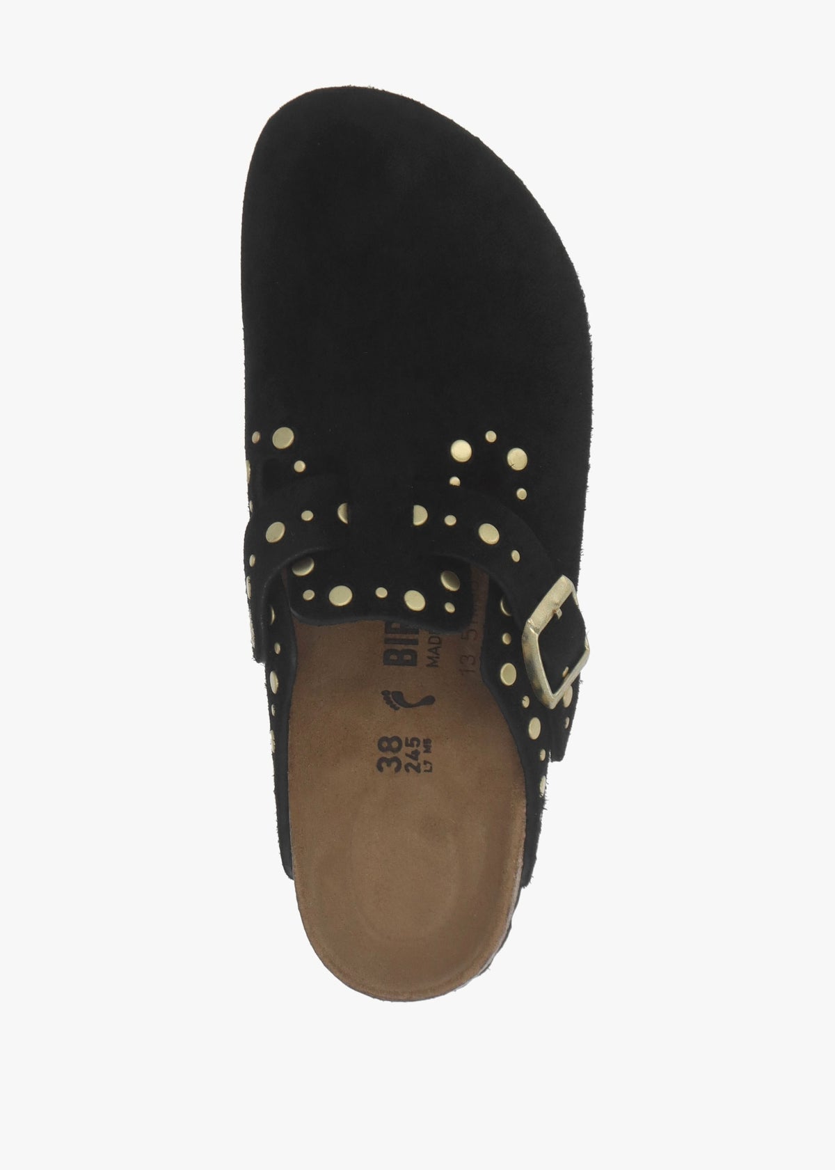 Boston Rivet Border Black Suede Leather Clogs