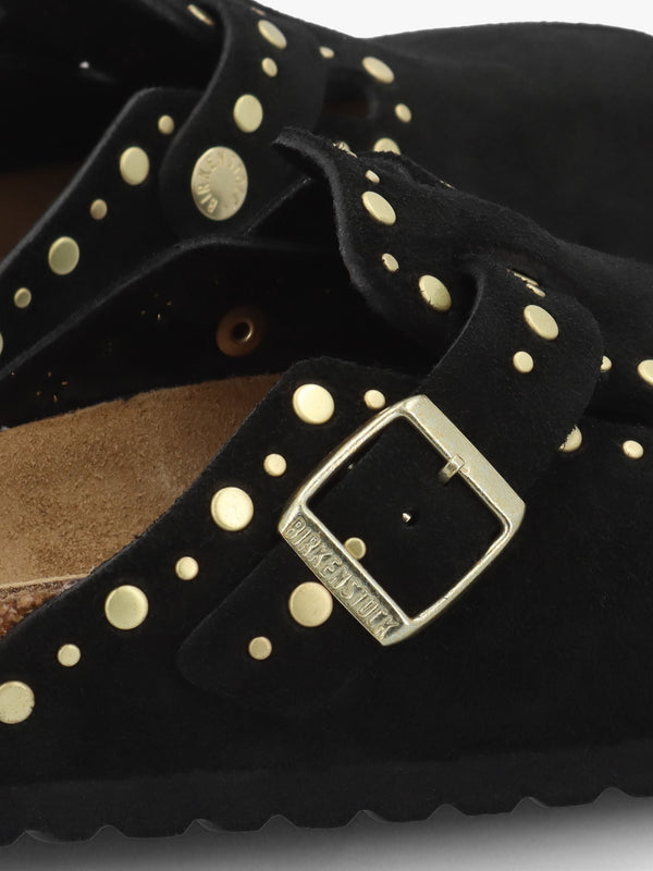 Boston Rivet Border Black Suede Leather Clogs