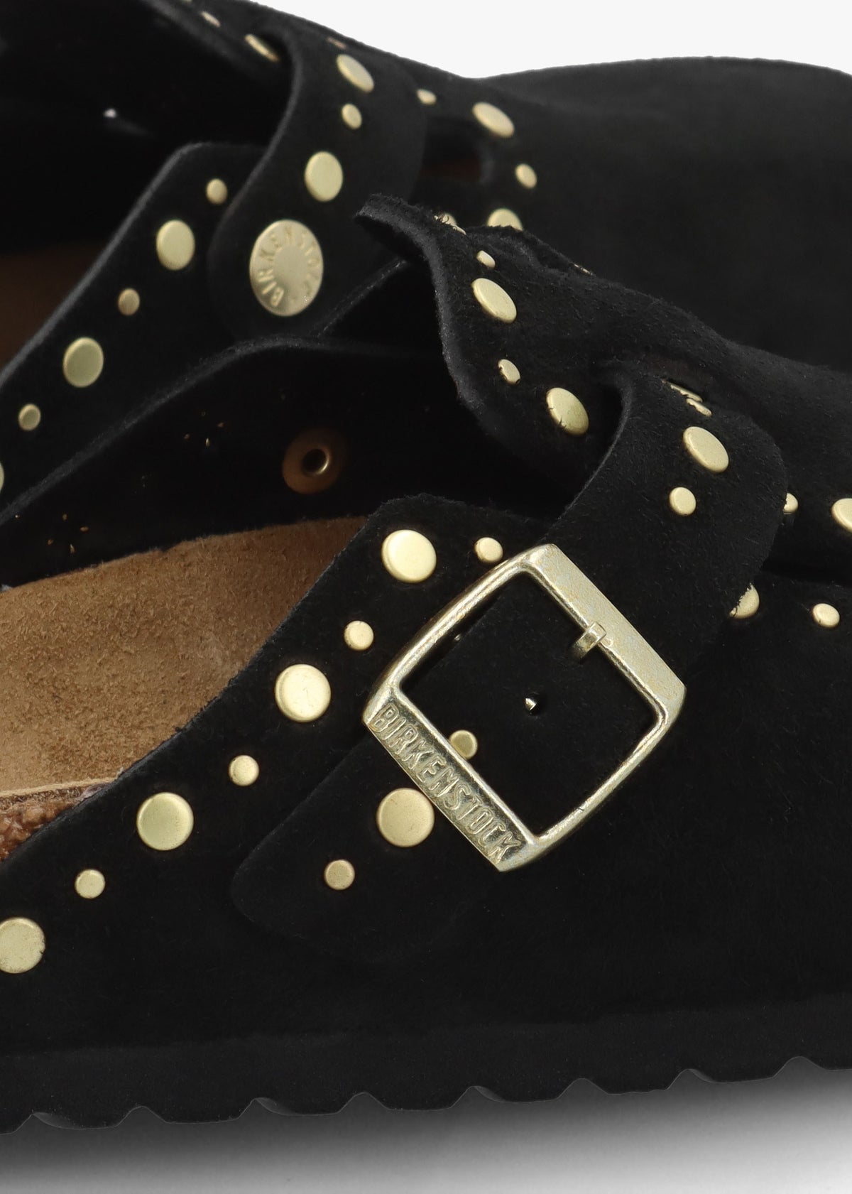 Boston Rivet Border Black Suede Leather Clogs