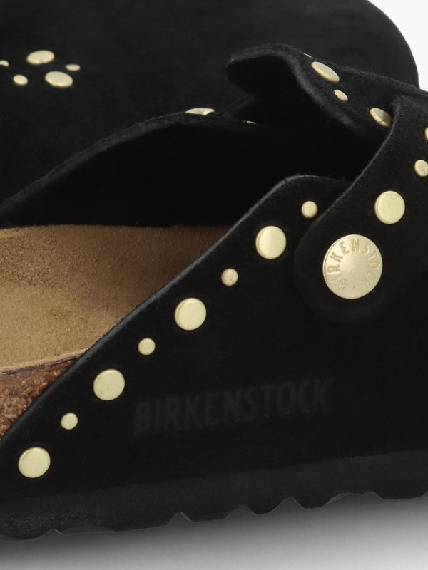 Boston Rivet Border Black Suede Leather Clogs