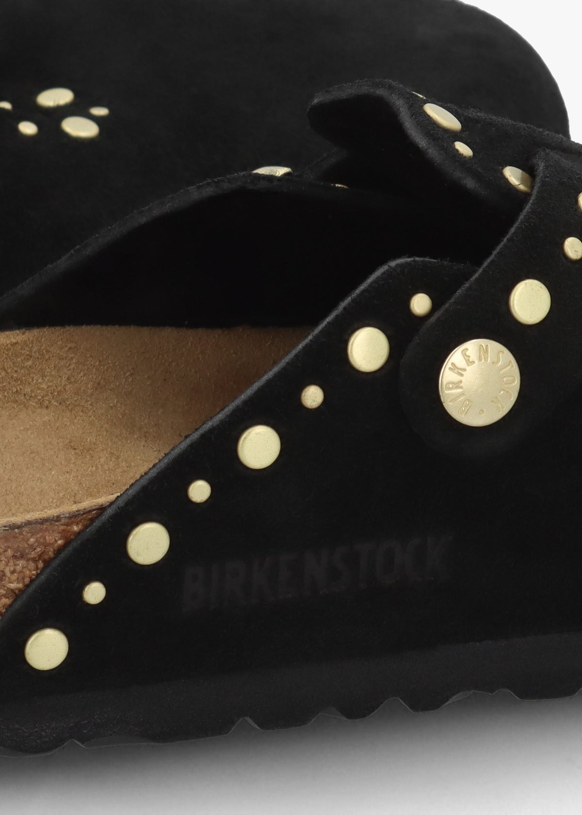 Boston Rivet Border Black Suede Leather Clogs