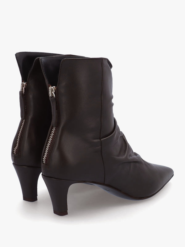 Nia Brown Leather Rouched Front Low Heel Ankle Boots