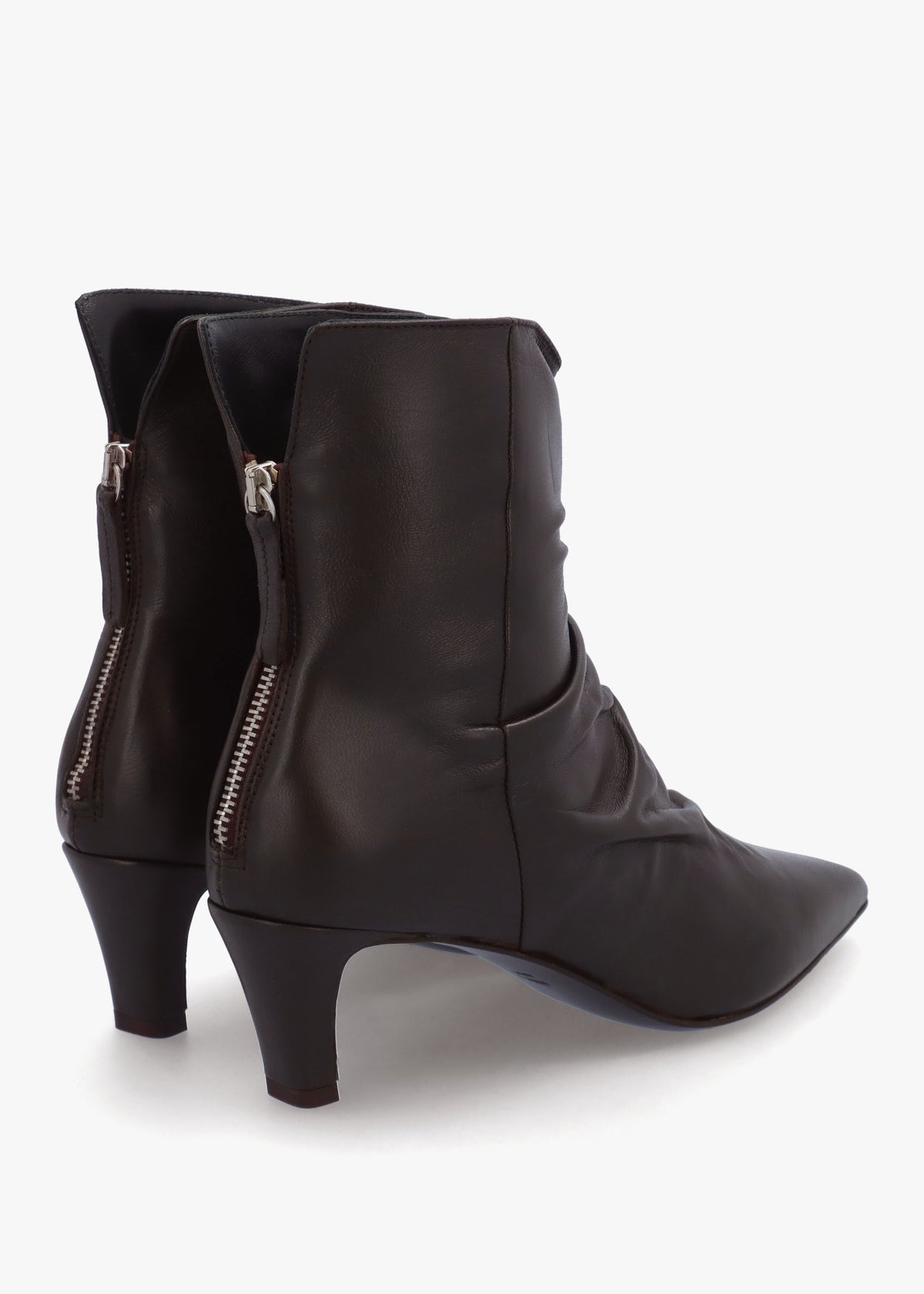 Nia Brown Leather Rouched Front Low Heel Ankle Boots