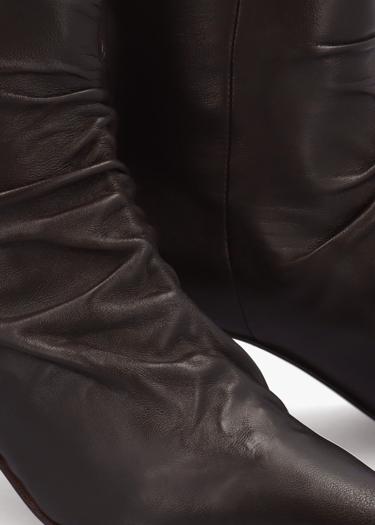 Nia Brown Leather Rouched Front Low Heel Ankle Boots