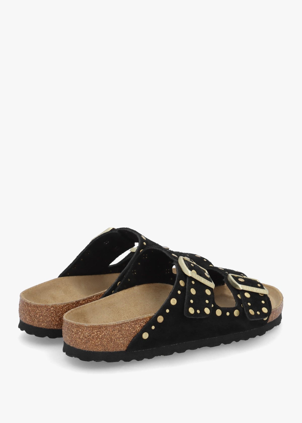 Arizona Rivet Border Black Suede Two Bar Mules