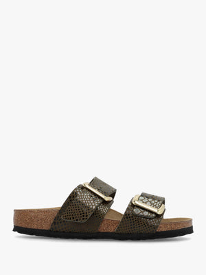 Sydney Cushion Buckle Shiny Snake Sage Two Bar Mules
