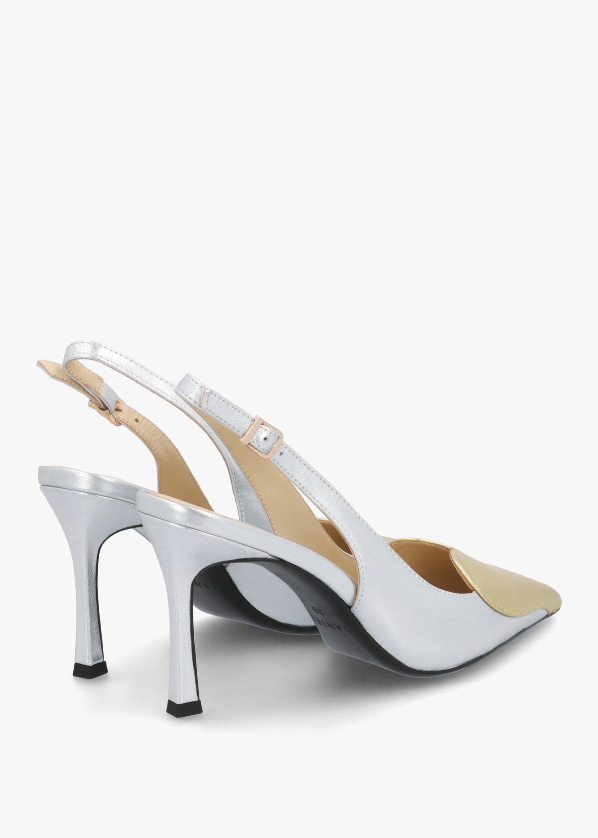 Elove Silver Heart Toe Cap Leather Heeled Sling Backs