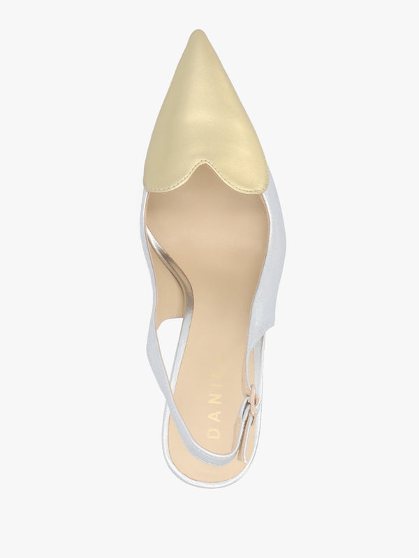 Elove Silver Heart Toe Cap Leather Heeled Sling Backs