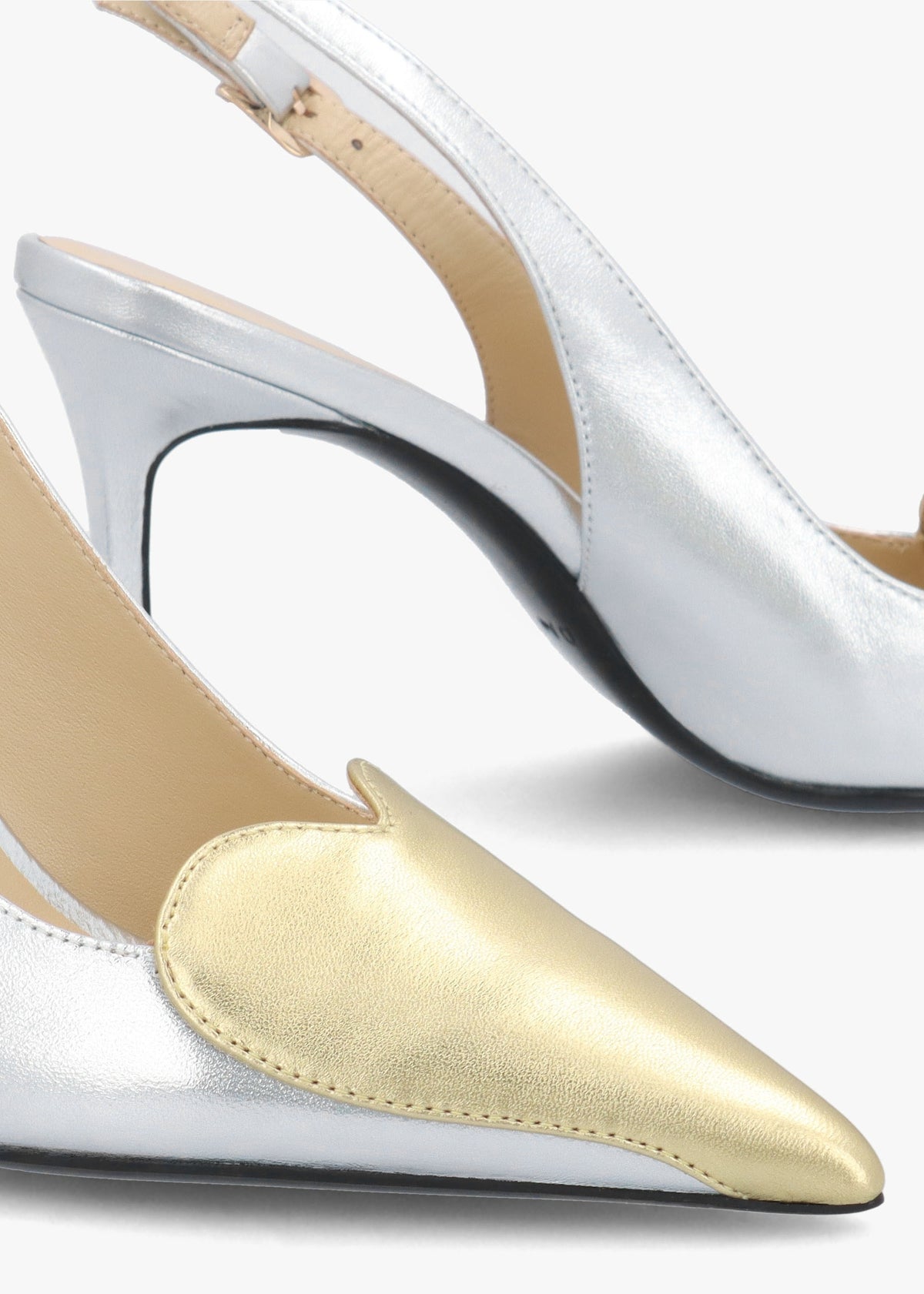 Elove Silver Heart Toe Cap Leather Heeled Sling Backs