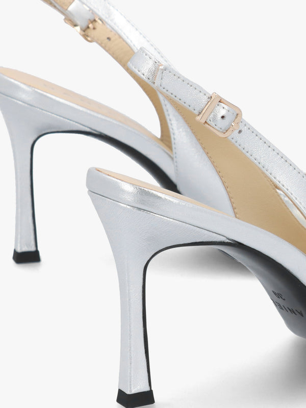 Elove Silver Heart Toe Cap Leather Heeled Sling Backs