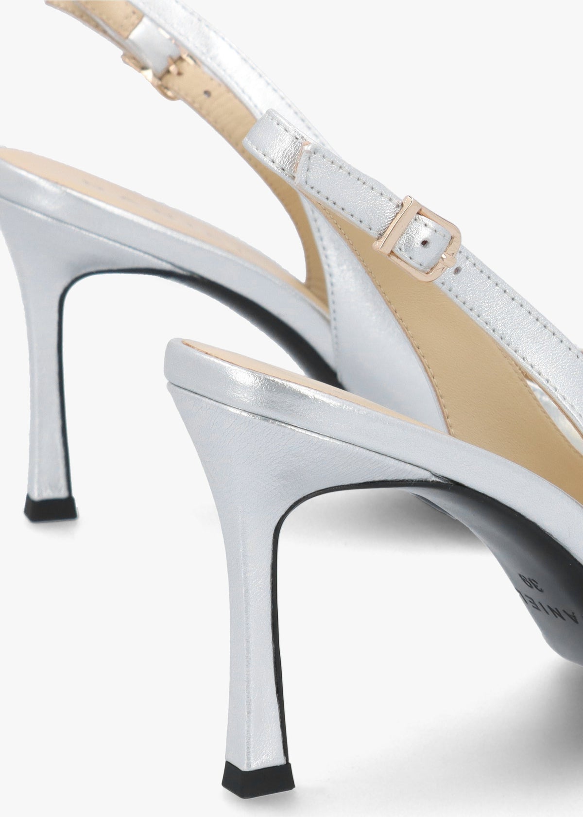 Elove Silver Heart Toe Cap Leather Heeled Sling Backs