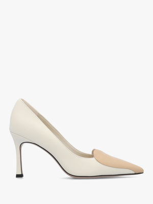 Elove Cream Leather Nude Heart Toe Cap Court Shoes