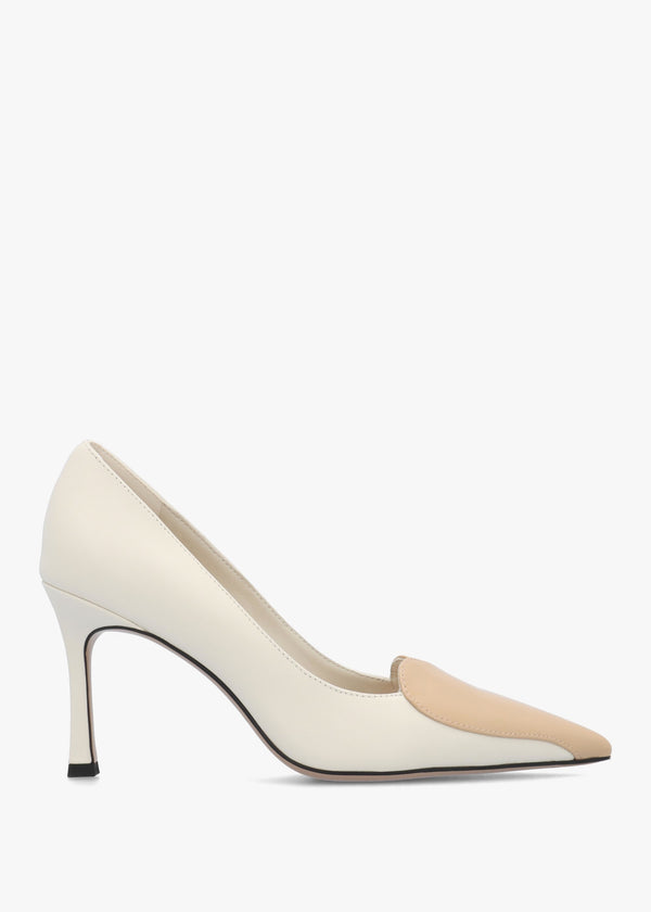Elove Cream Leather Nude Heart Toe Cap Court Shoes