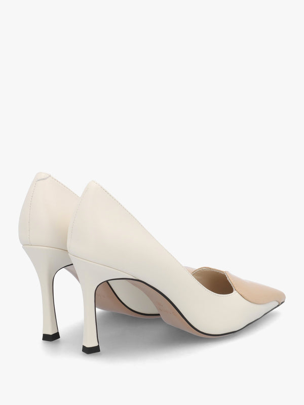 Elove Cream Leather Nude Heart Toe Cap Court Shoes