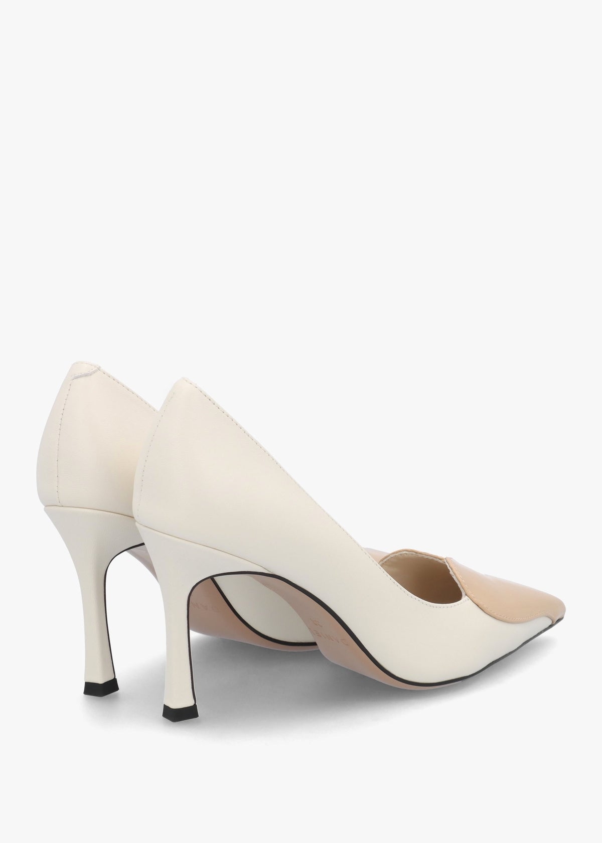 Elove Cream Leather Nude Heart Toe Cap Court Shoes