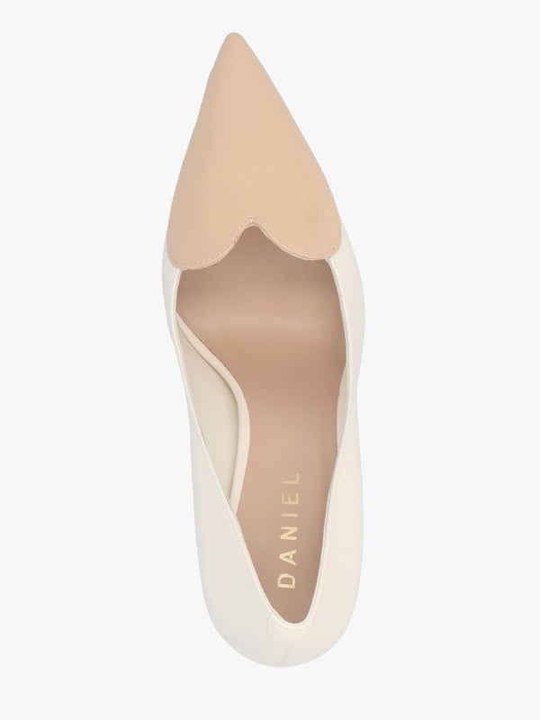 Elove Cream Leather Nude Heart Toe Cap Court Shoes