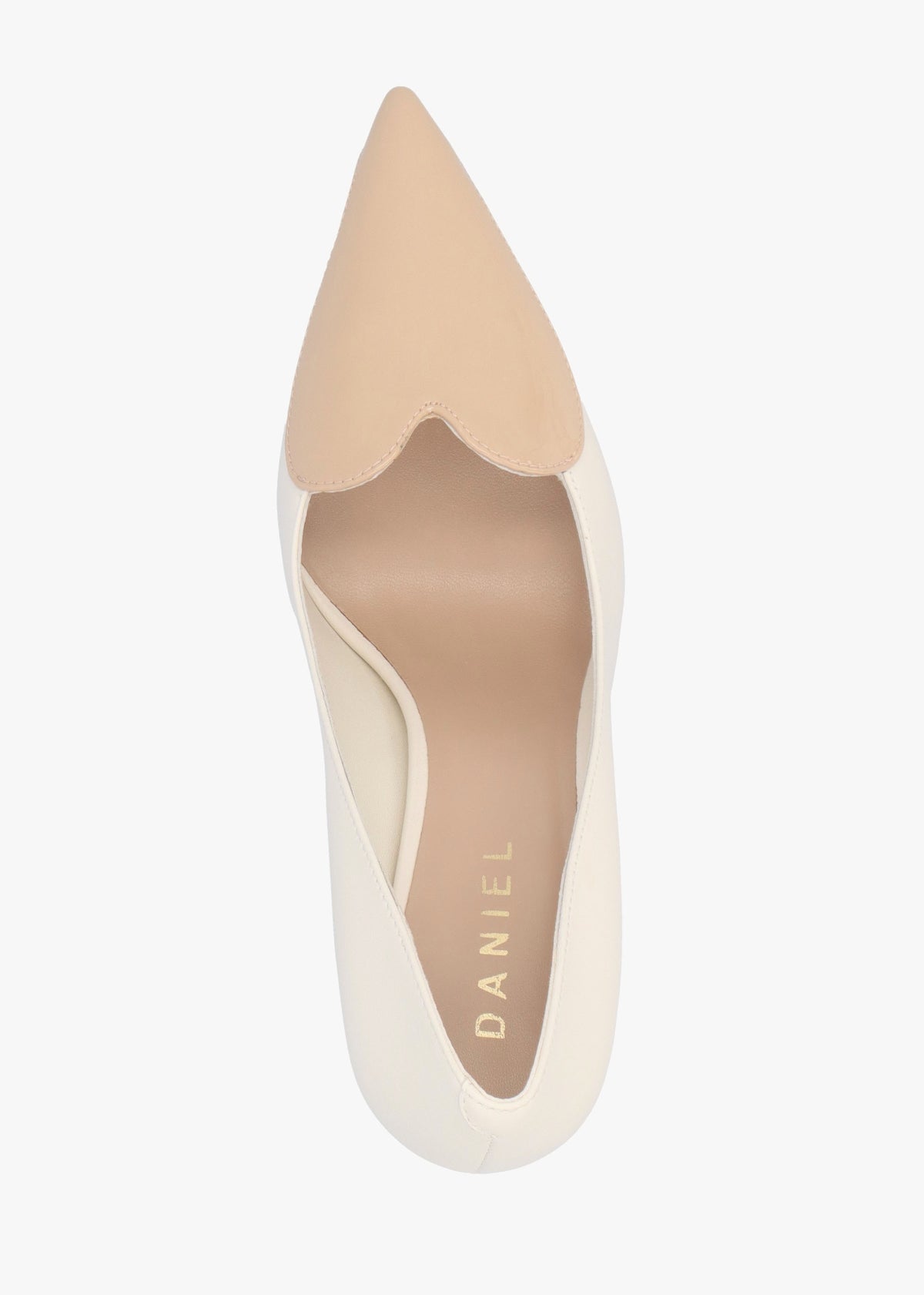 Elove Cream Leather Nude Heart Toe Cap Court Shoes