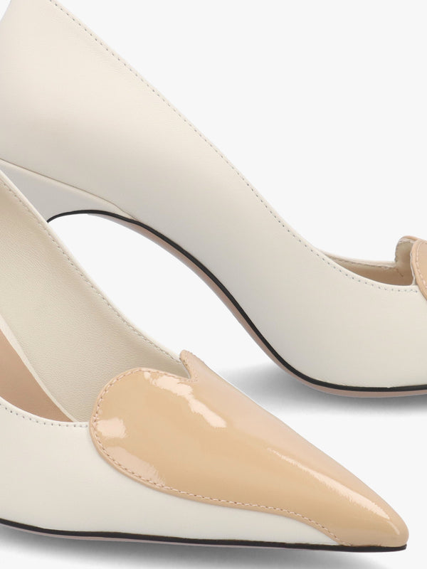 Elove Cream Leather Nude Heart Toe Cap Court Shoes