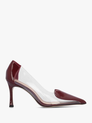 Elove Perspex Burgundy Leather Heart Toe Cap Court Shoes