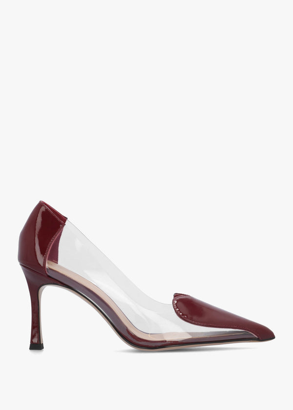 Elove Perspex Burgundy Leather Heart Toe Cap Court Shoes
