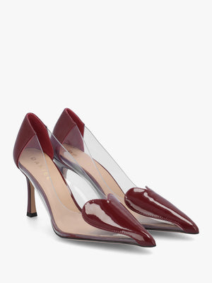 Elove Perspex Burgundy Leather Heart Toe Cap Court Shoes