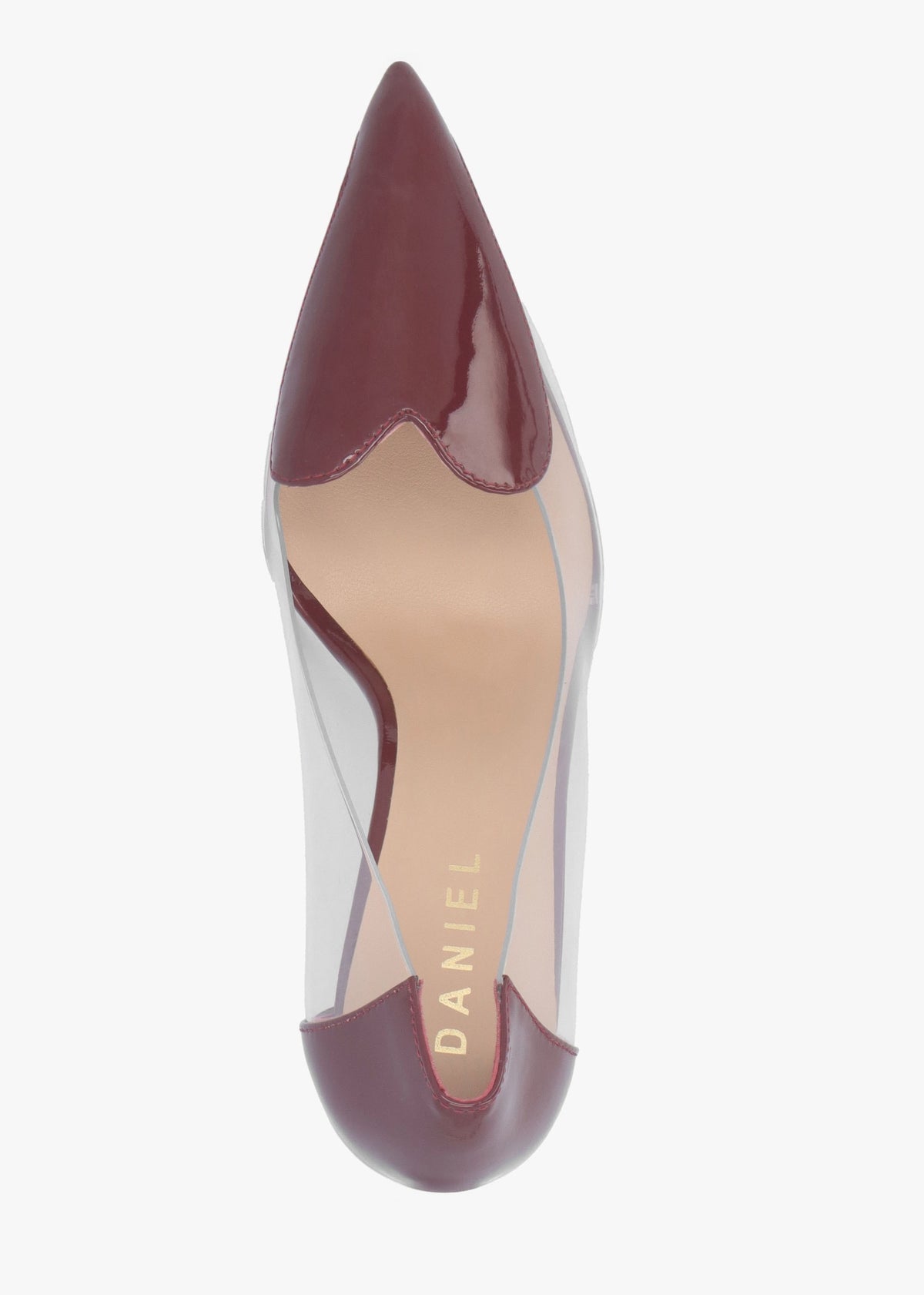 Elove Perspex Burgundy Leather Heart Toe Cap Court Shoes