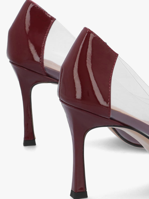 Elove Perspex Burgundy Leather Heart Toe Cap Court Shoes
