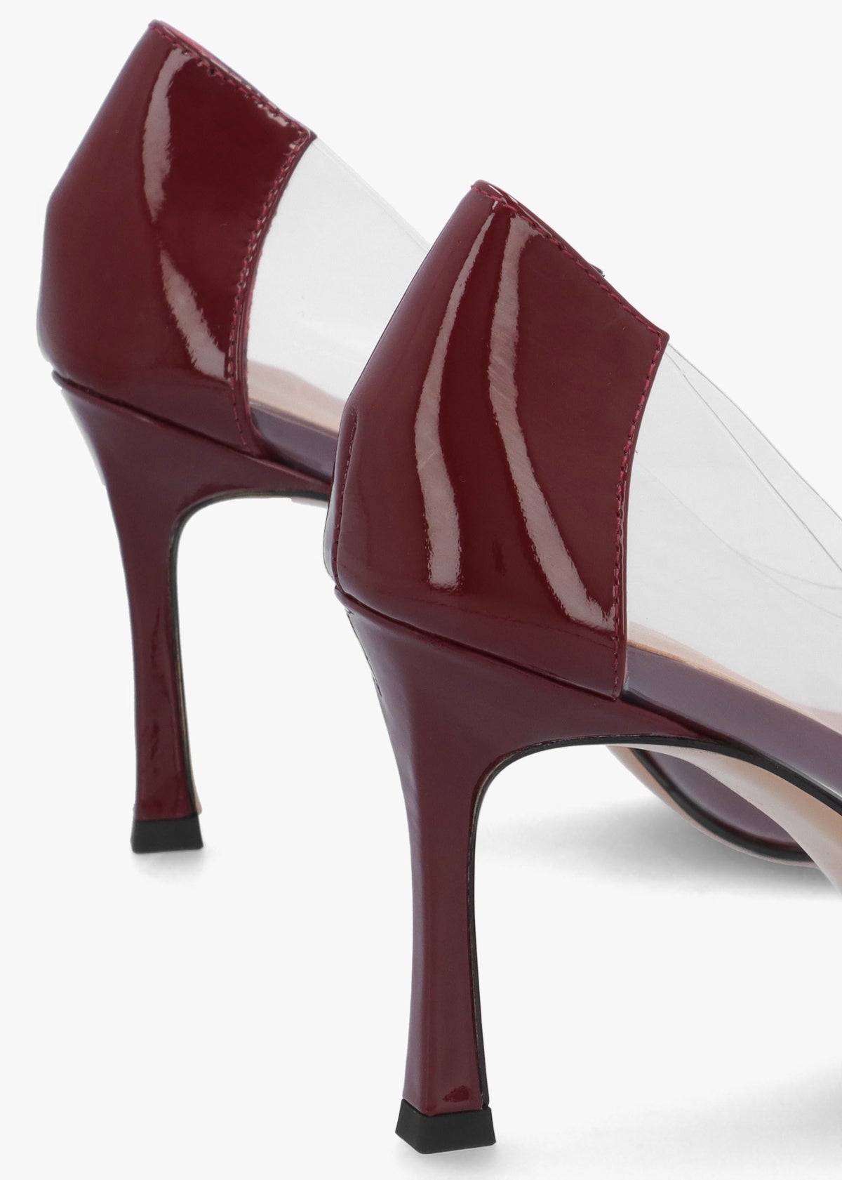 Elove Perspex Burgundy Leather Heart Toe Cap Court Shoes