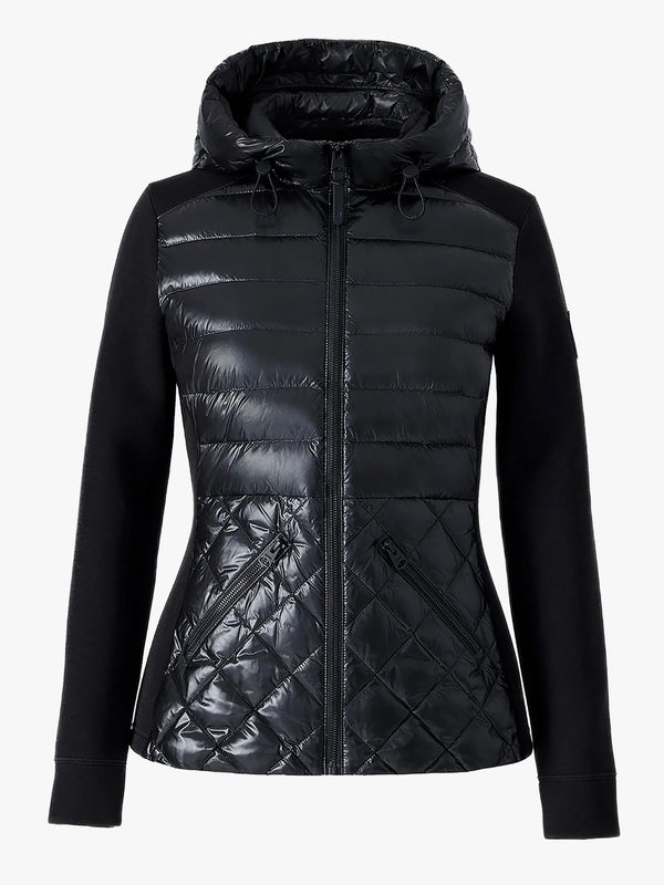 AGATHA Black Quilted Mixed-Media Hooded Jacket