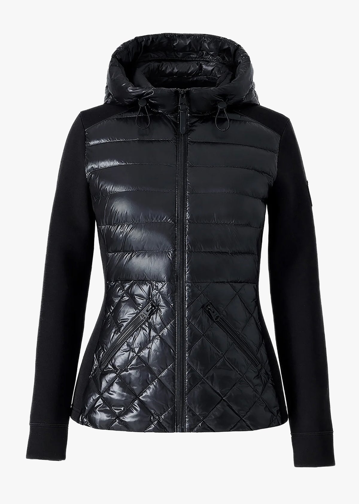 AGATHA Black Quilted Mixed-Media Hooded Jacket