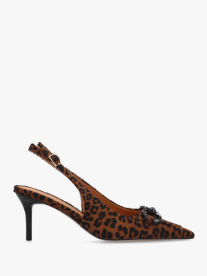 Eppie Leopard Pony Hair Mid Heel Sling Back Shoes