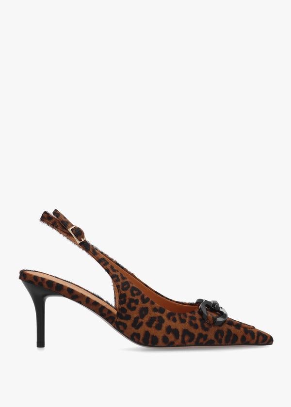 Eppie Leopard Pony Hair Mid Heel Sling Back Shoes