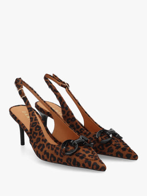 Eppie Leopard Pony Hair Mid Heel Sling Back Shoes