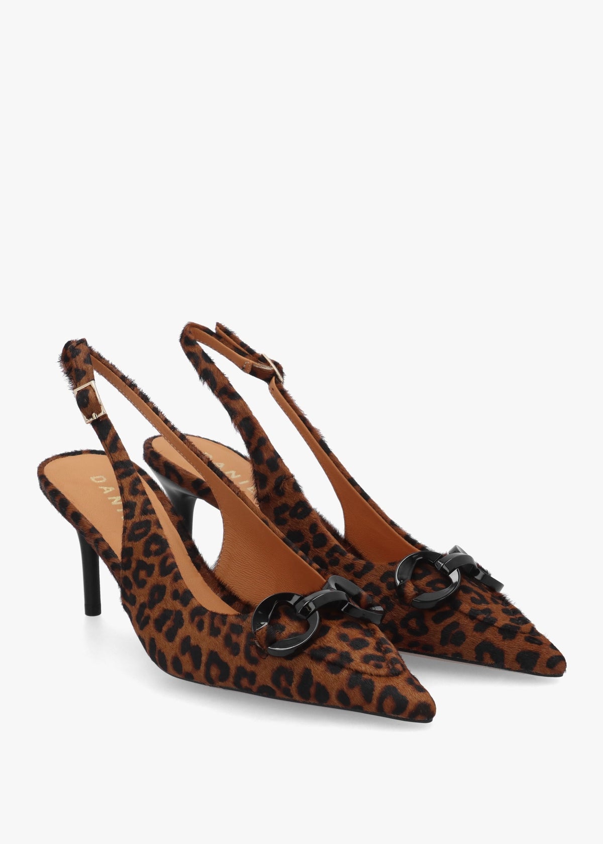 Eppie Leopard Pony Hair Mid Heel Sling Back Shoes