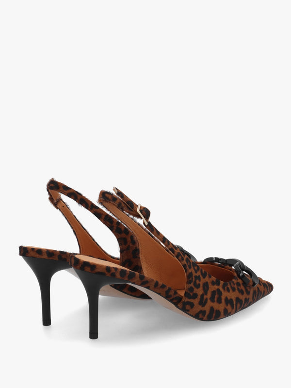 Eppie Leopard Pony Hair Mid Heel Sling Back Shoes
