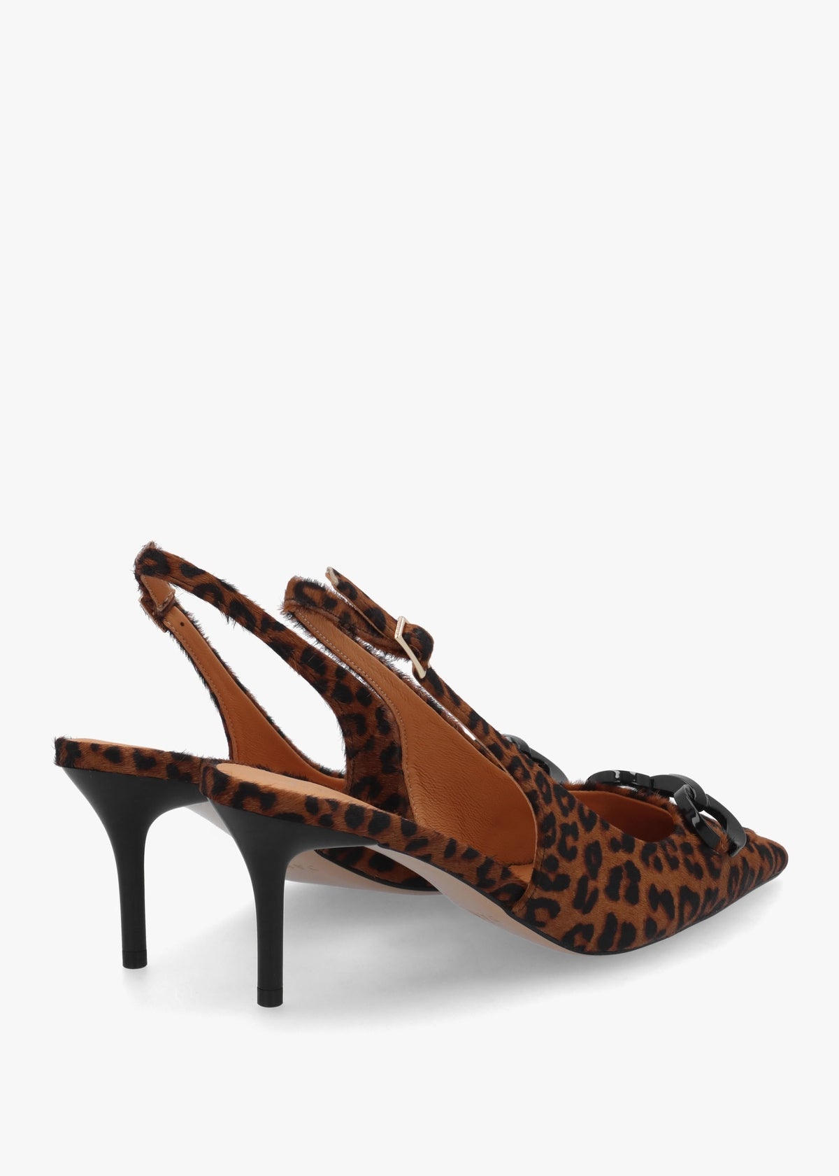 Eppie Leopard Pony Hair Mid Heel Sling Back Shoes
