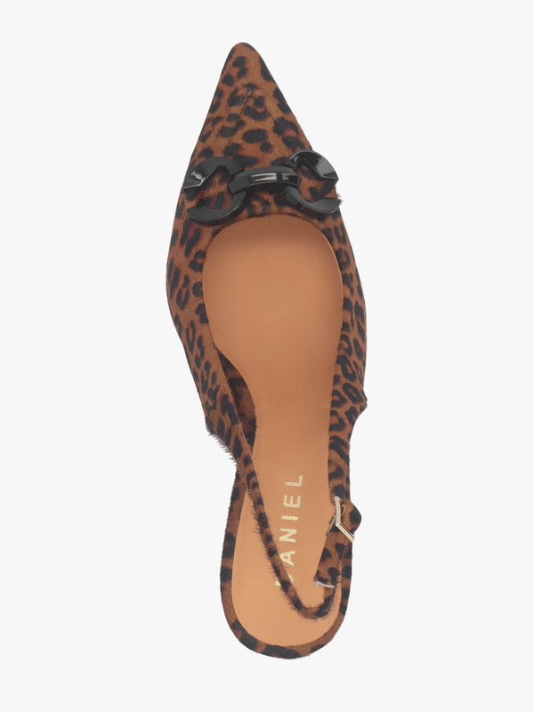 Eppie Leopard Pony Hair Mid Heel Sling Back Shoes
