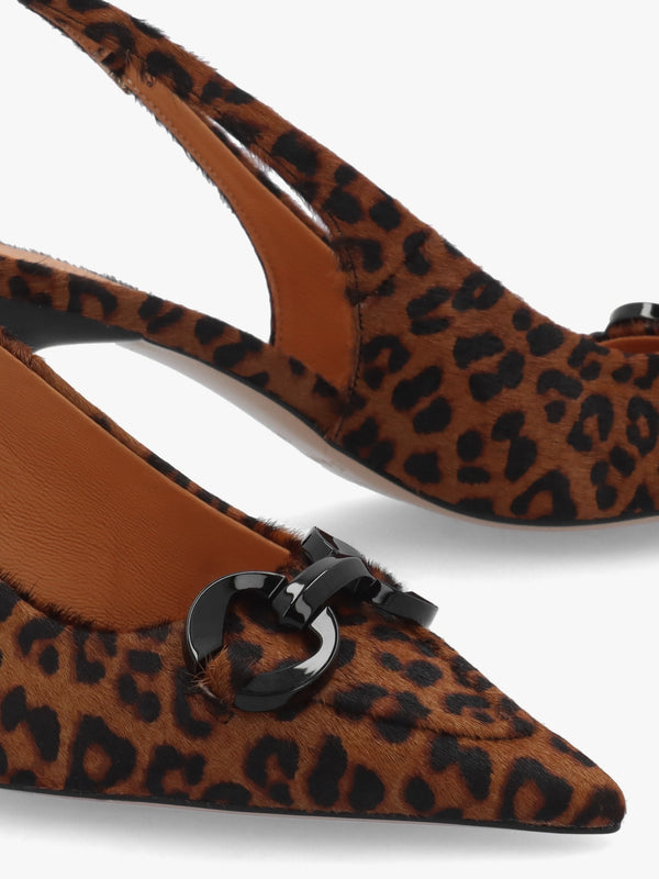 Eppie Leopard Pony Hair Mid Heel Sling Back Shoes