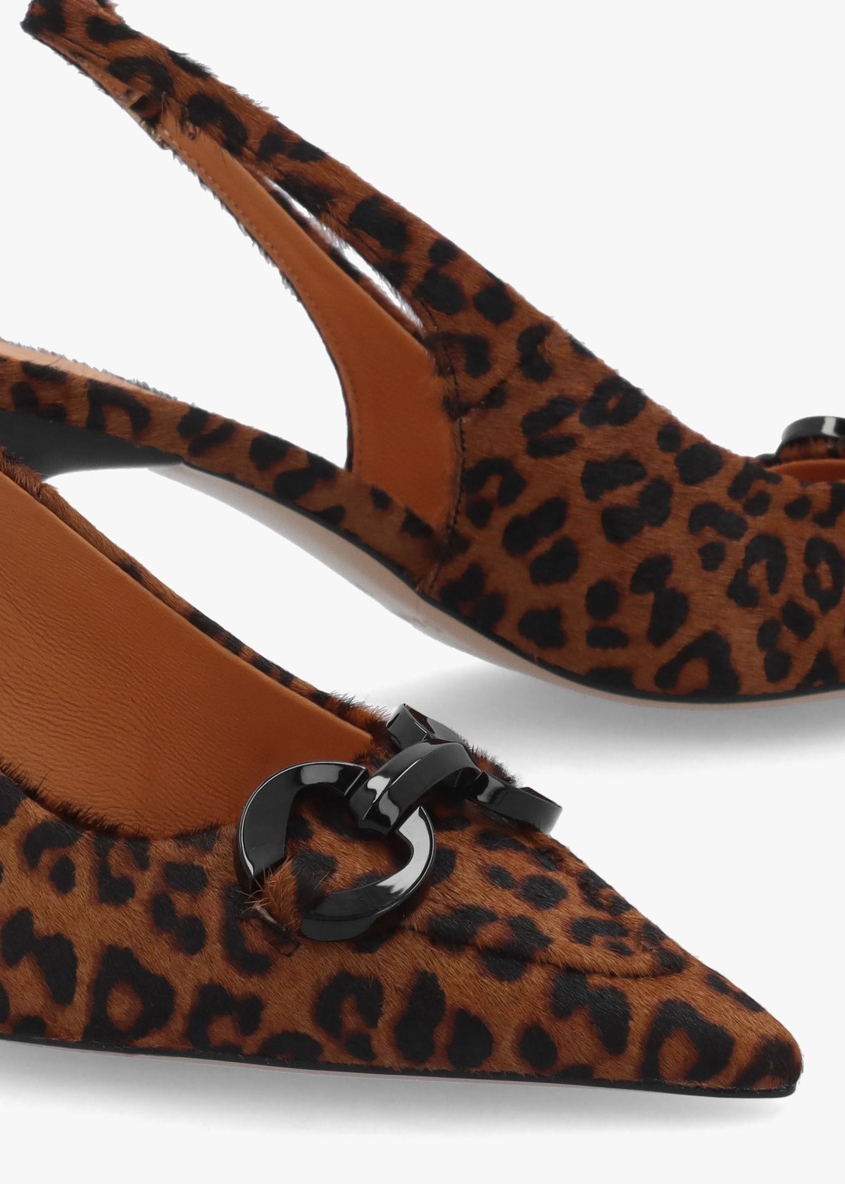 Eppie Leopard Pony Hair Mid Heel Sling Back Shoes