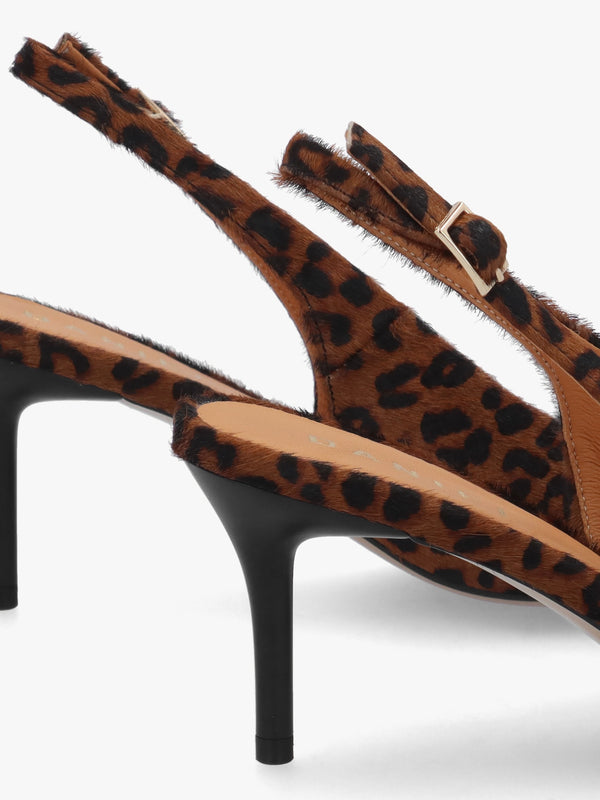Eppie Leopard Pony Hair Mid Heel Sling Back Shoes