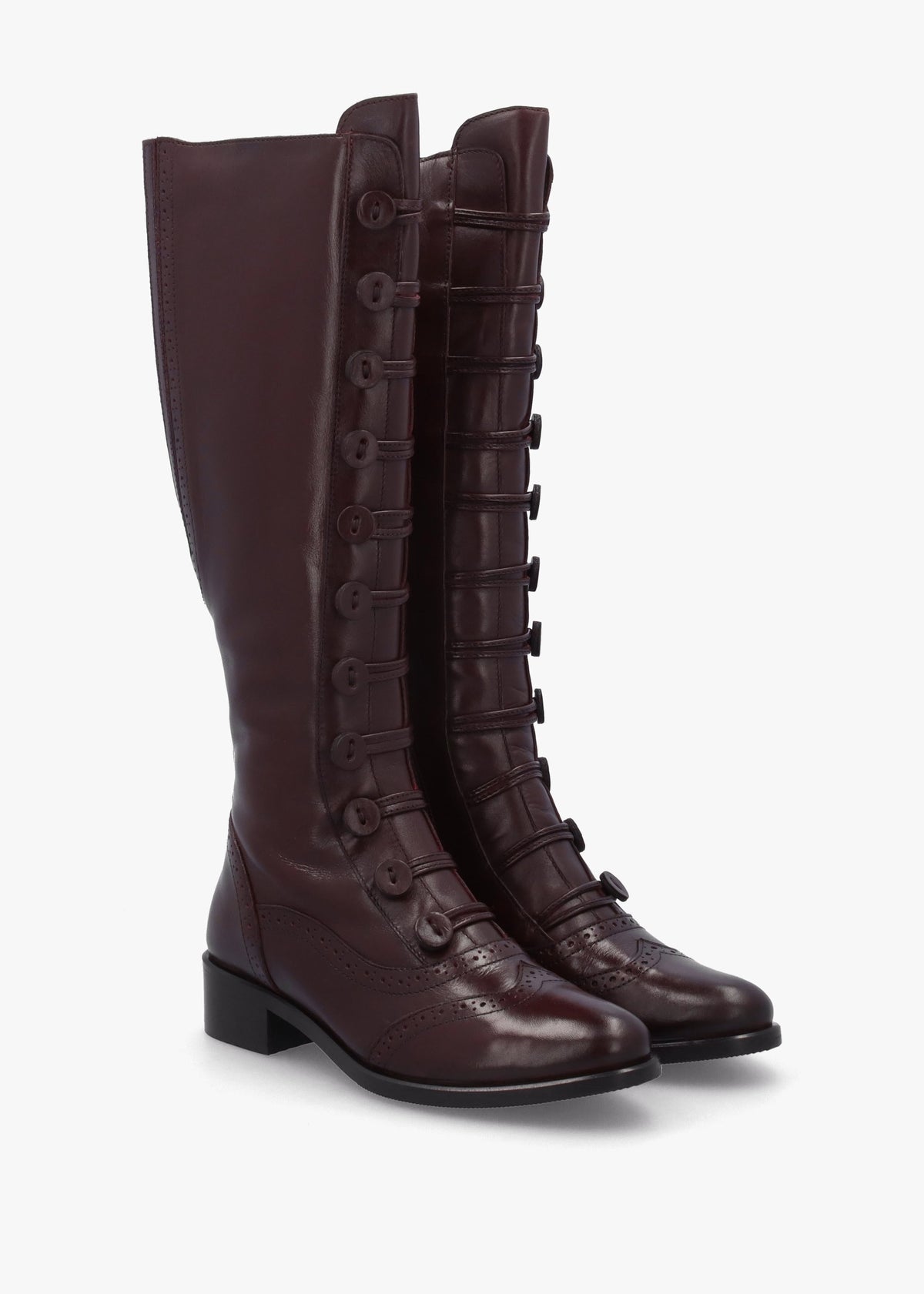 Sherice Brown Leather Button Front Knee Boots