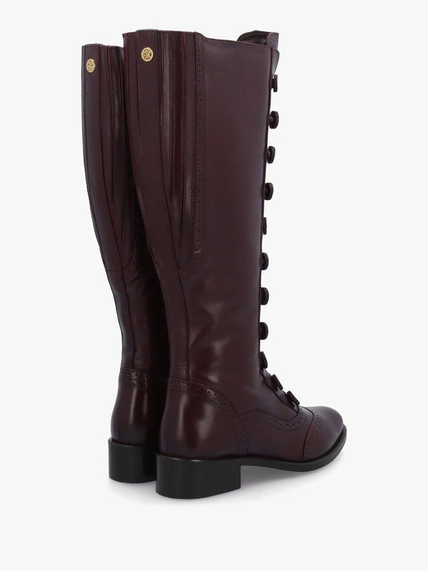 Sherice Brown Leather Button Front Knee Boots
