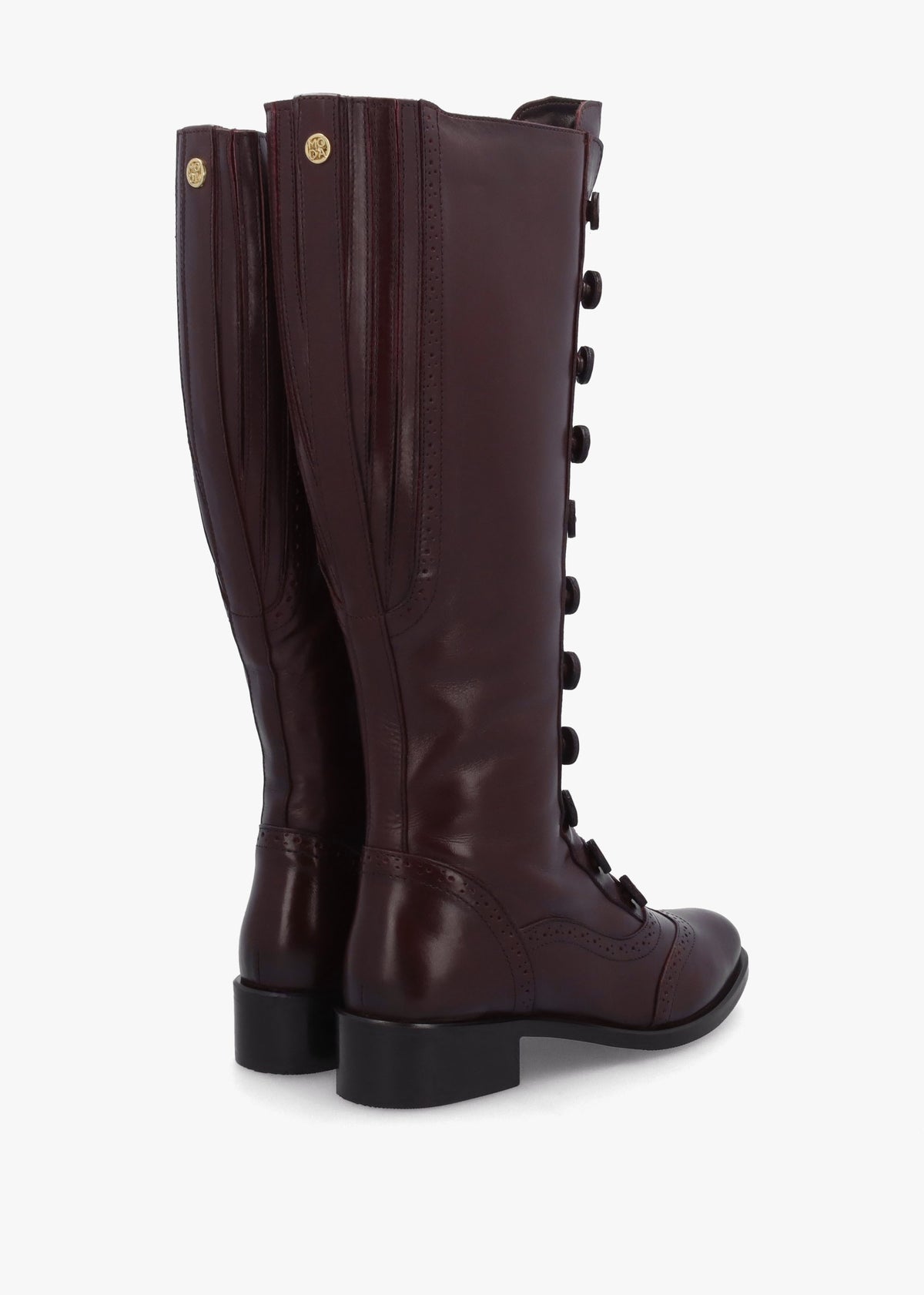 Sherice Brown Leather Button Front Knee Boots